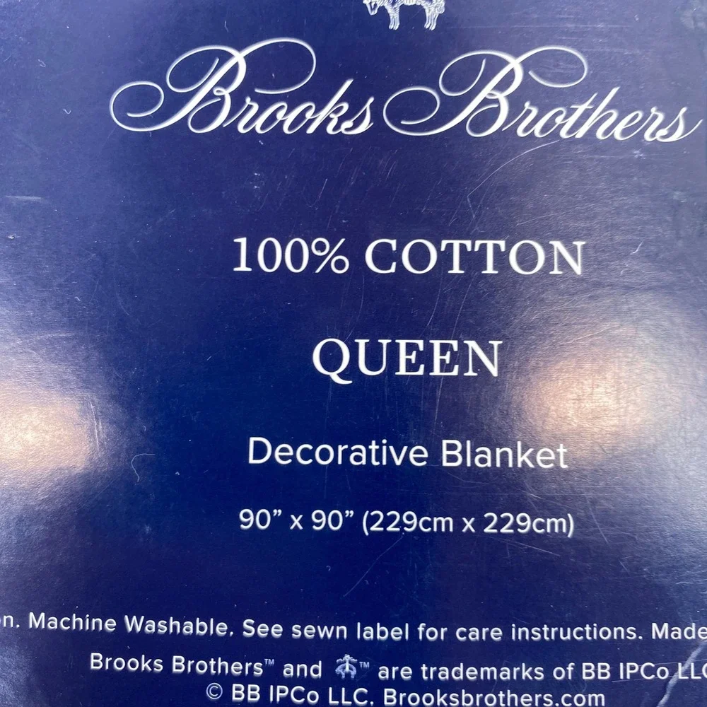 Brooks Brothers Cotton Blanket Queen White Herringbone Weave Crisp Classic